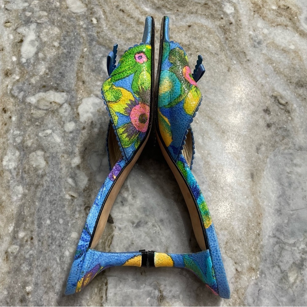 Stuart Weitzman Vintage Kitten Heel Floral Sandals Women’s 7.5 - Picture 4 of 13